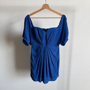 $348 NWT BCBGMaxAzria Drape Detail Mini Dress in Larkspur Blue Sz 4